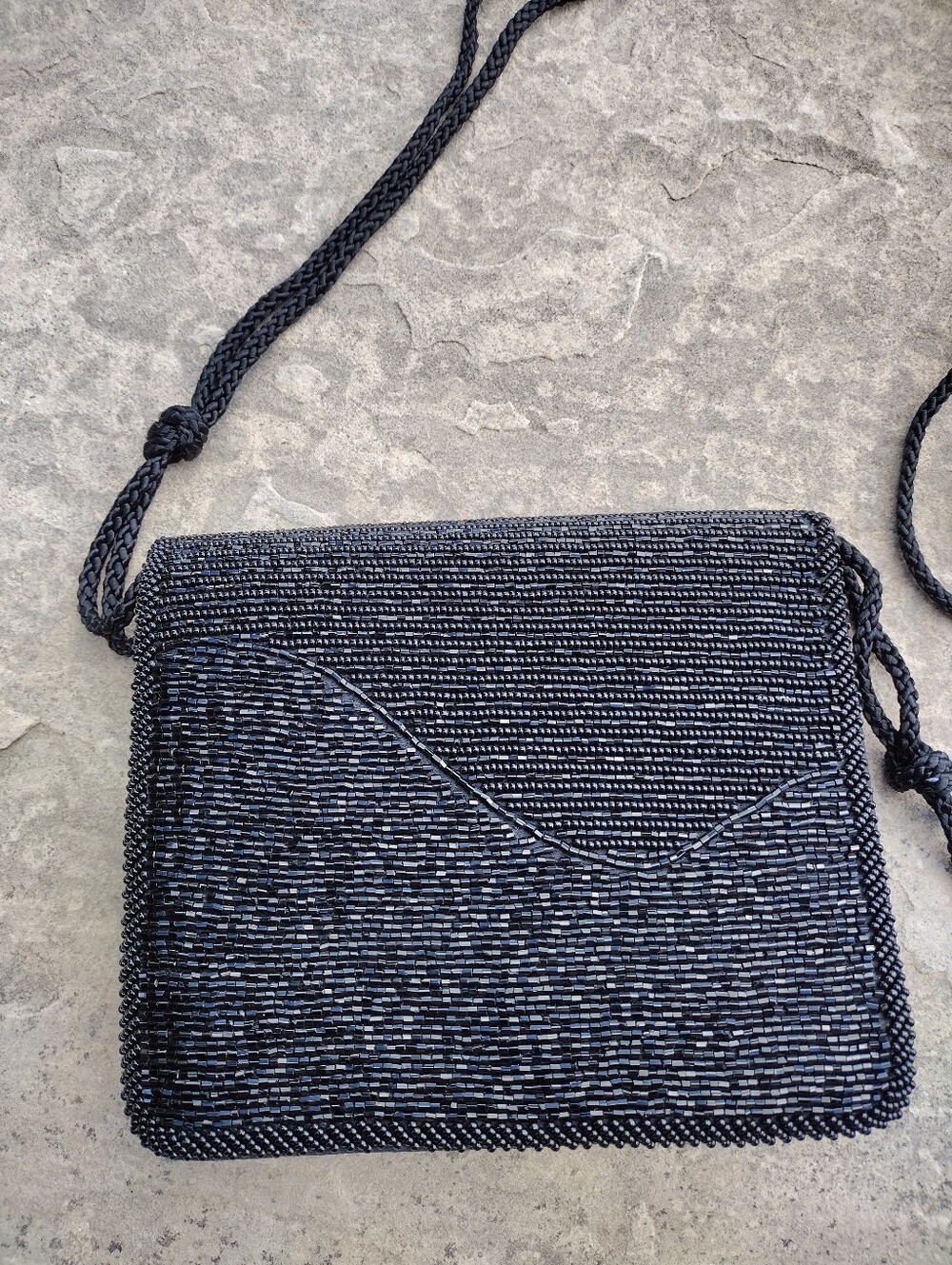 Diane Von Furstenberg DVF Black Beaded Crossbody Evening Bag Clutch